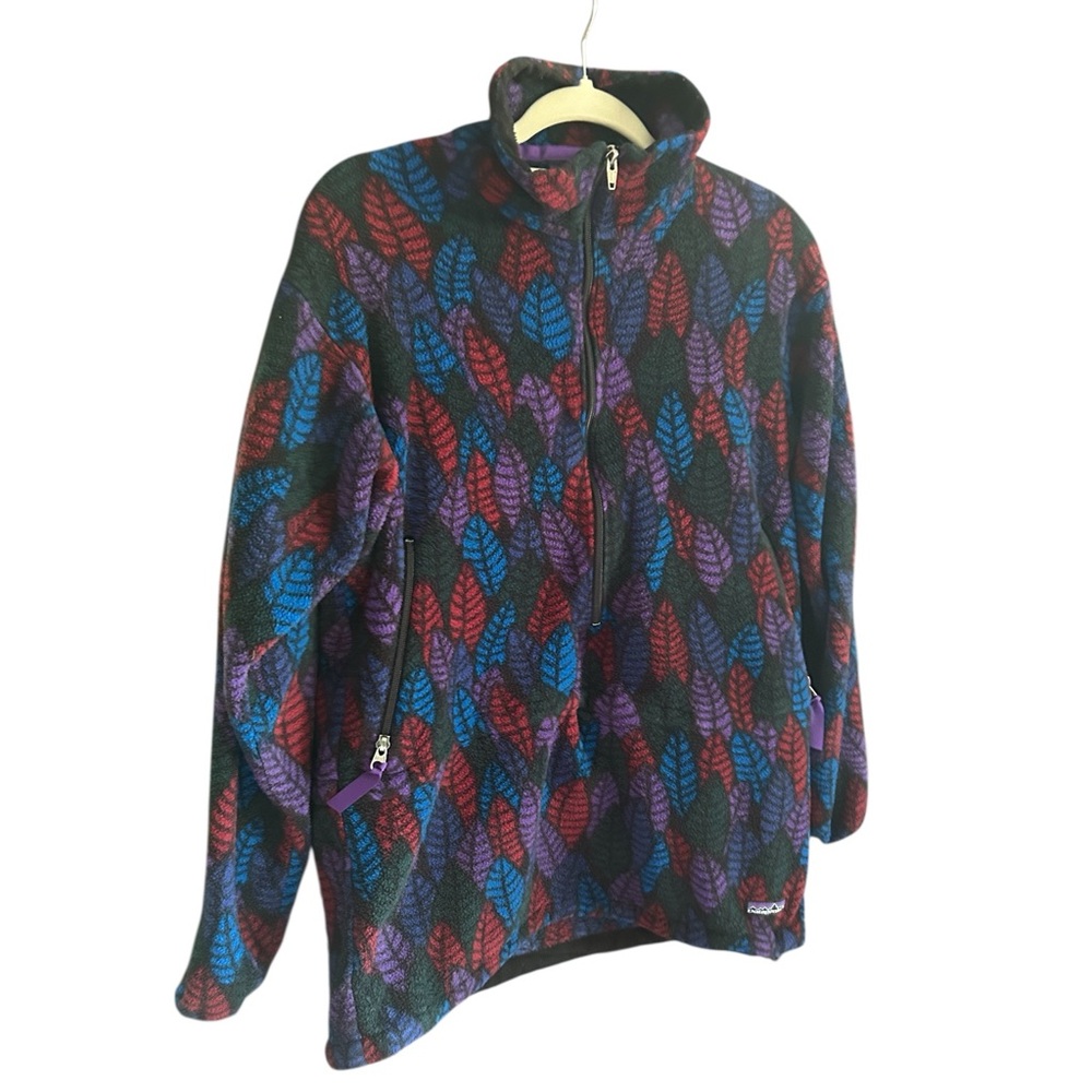 VINTAGE PATAGONIA Synchilla Half Zip Purple Leaf Print Spears Anorak Fleece 10 - Picture 4 of 16